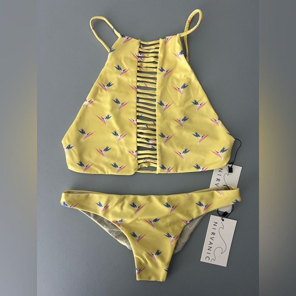 NWT Nirvanic BIRD OF PARADISE BARIS TOP & FLORIS BOTTOM Swim Set Size S